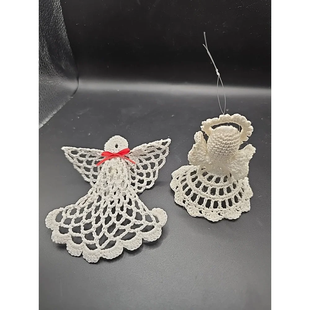 Vintage Starched White Crochet Christmas Angel W/ Halo 3 1/2